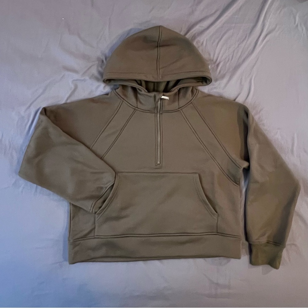 Women's Olive Half-Zip Hoodie Sweatshirt